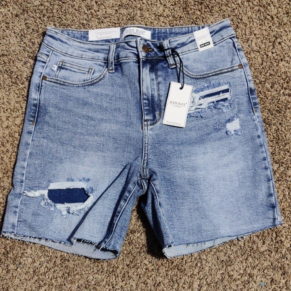 Trendy Blue Distressed Denim Shorts